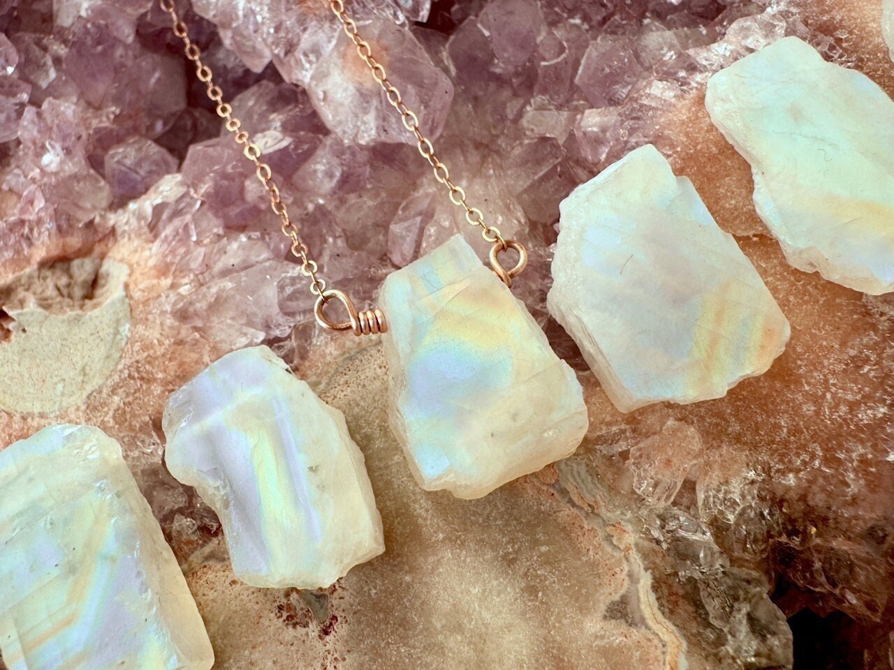 Raw moonstone necklace for women Gemini necklace Raw crystal necklace Real moonstone jewelry Rainbow moonstone pendant necklace