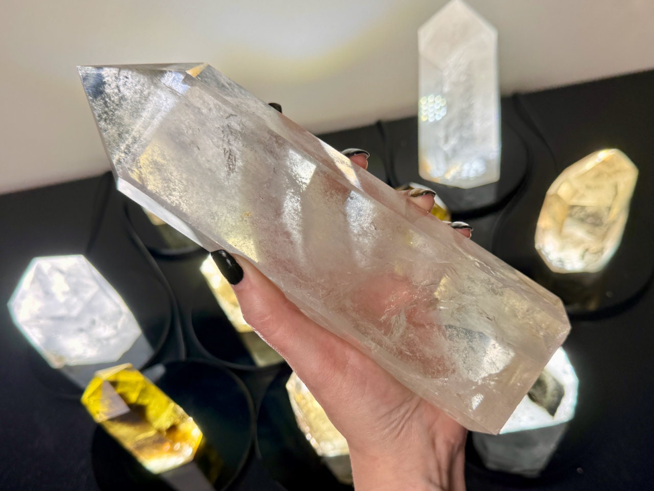Large citrine tower Quartz crystal lamp Large crystal tower Smoky citrine lamp Quartz crystal light Raw quartz lamp Clear quartz tower