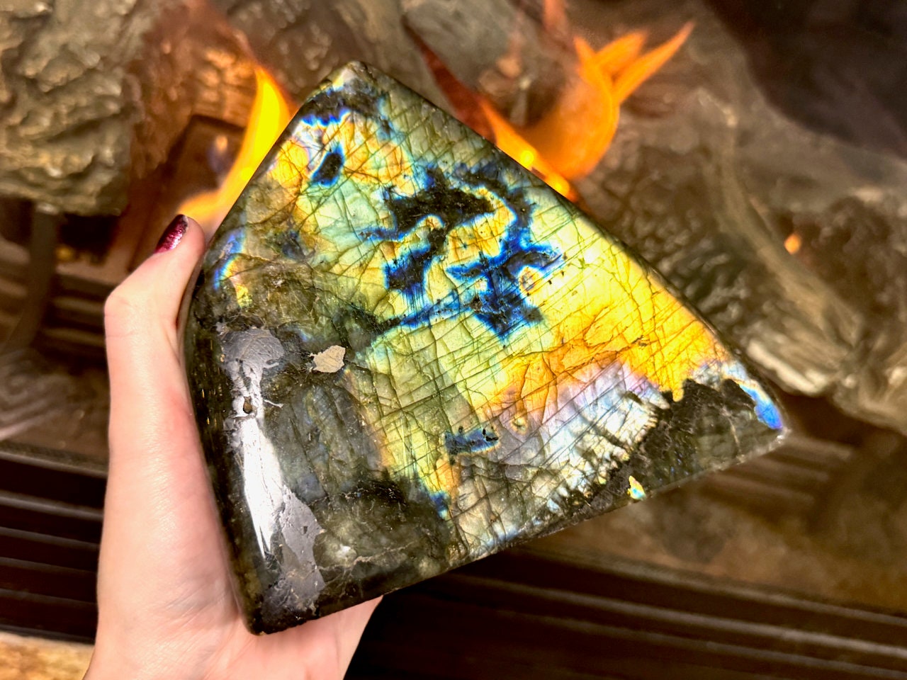 Huge labradorite freeform Large crystal tower XL 5.3lbs 7.75" Rainbow labradorite slab blue Large mineral specimen Large crystal specimen