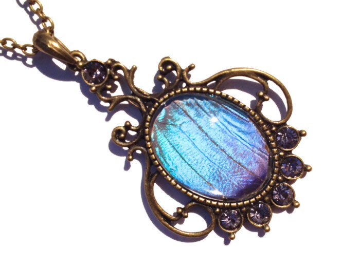 Real Butterfly Wing Necklace Purple necklaces for women Lavender necklace Purple butterfly wings Faux Alexandrite necklace June birthstone