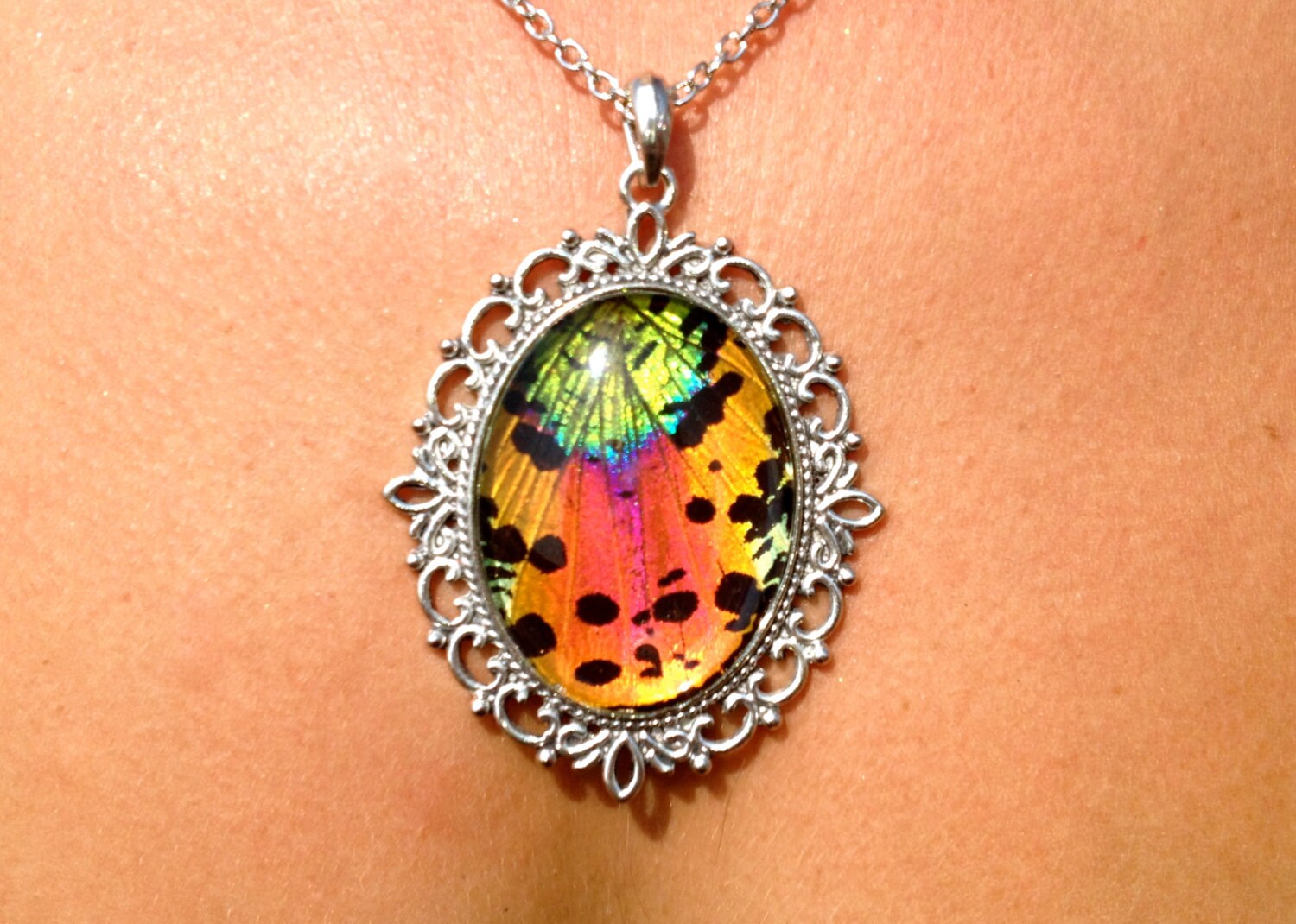 Real butterfly necklace Creative wildlife jewelry Ethically sourced insect jewelry Summer jewelry Unique gifts for gf Pressed floral jewelry