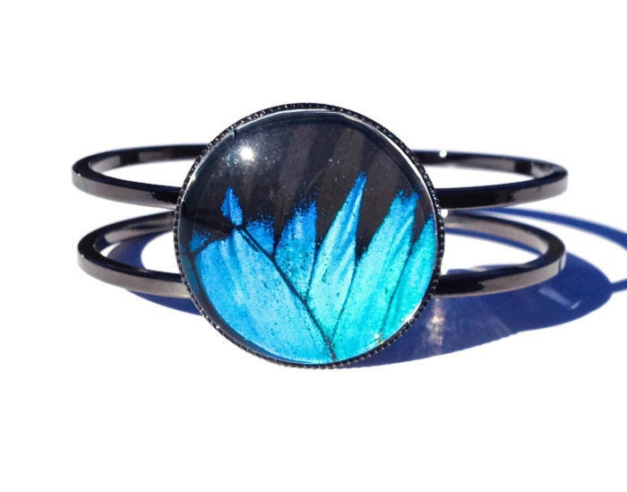 Real butterfly wings Butterfly Wing Bracelet Blue Turquoise butterfly Cuff Bracelet Carolina Panthers swallowtail bangle science bracelet