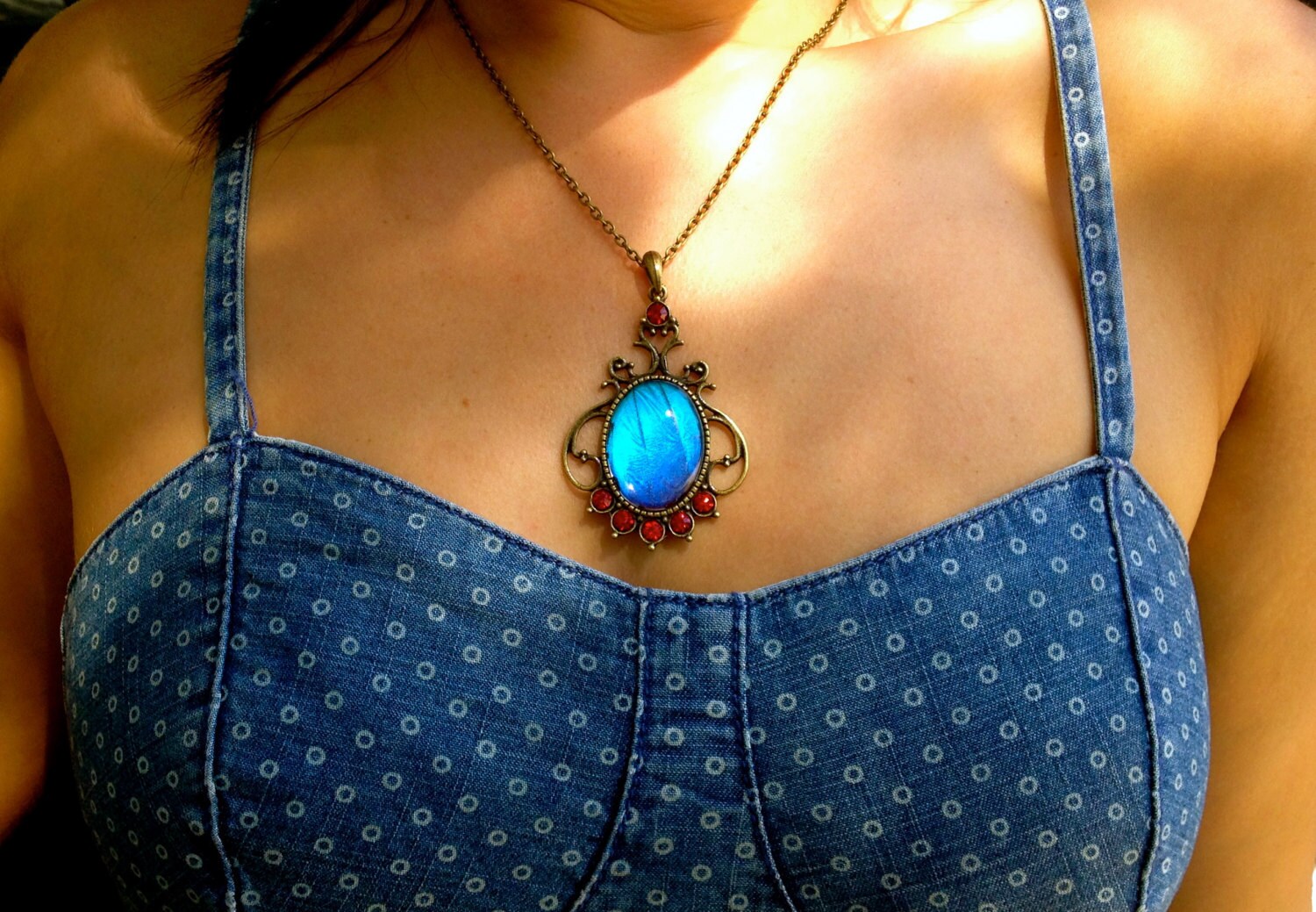 Real butterfly wing necklace 1920s necklace Art Deco necklace Flapper necklace Vintage style jewelry 1920s jewelry Blue morpho butterfly