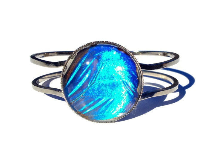 Real Blue Morpho Butterfly wing bracelet Silver butterfly bracelet Blue morpho Jewelry Butterfly cuff bracelet Bug bracelet Insect bracelet
