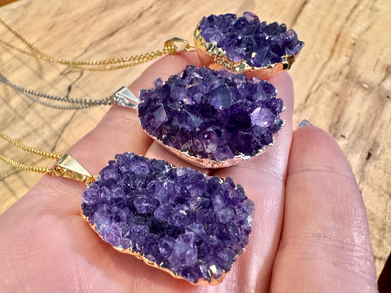 Raw amethyst necklace Large amethyst pendant Real amethyst jewelry for women Amethyst geode necklace Purple druzy pendant Crystal cluster