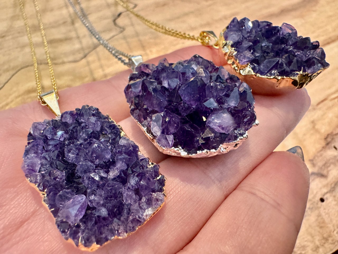 Raw amethyst necklace Large amethyst pendant Real amethyst jewelry for women Amethyst geode necklace Purple druzy pendant Crystal cluster