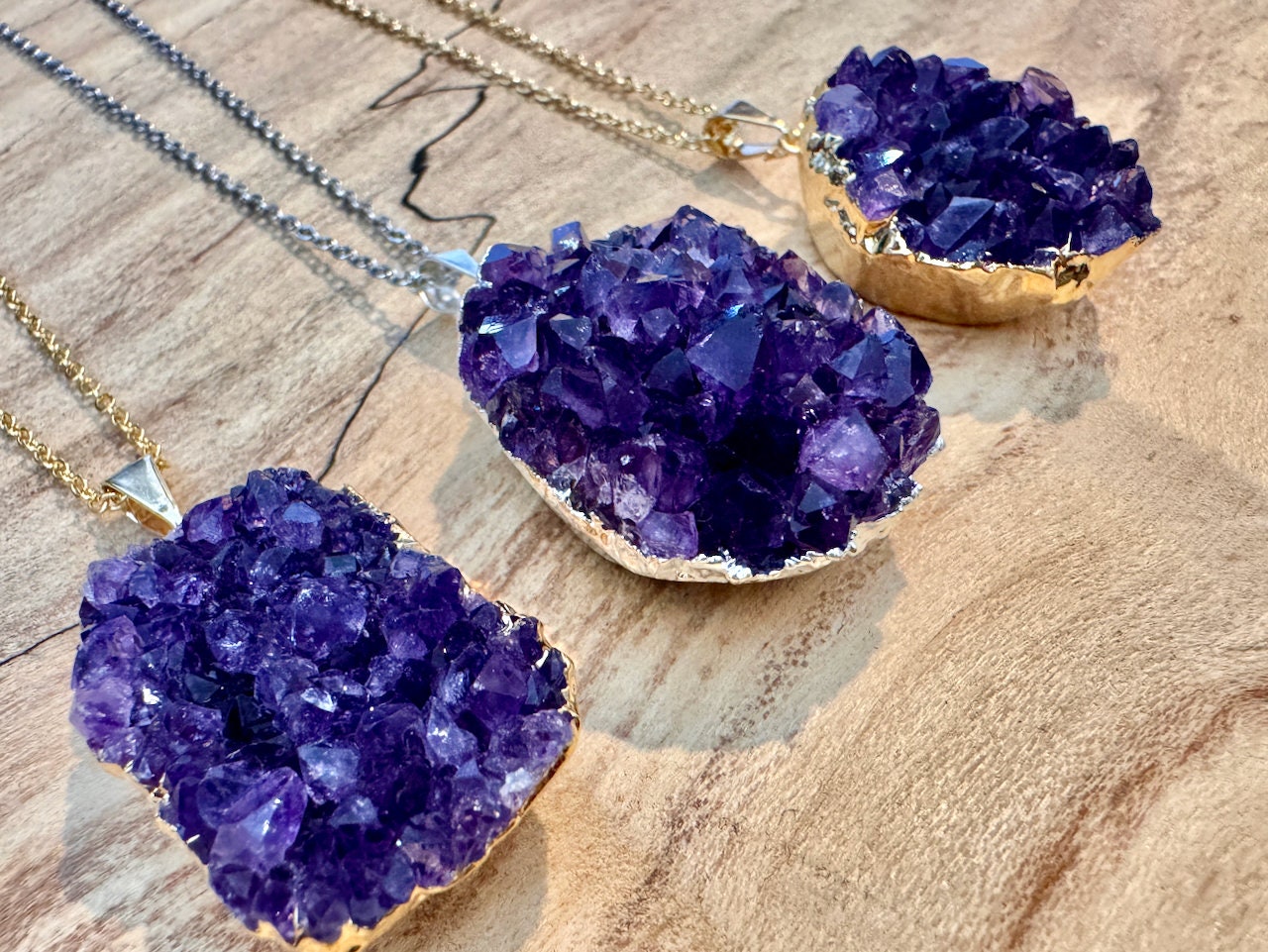 Raw amethyst necklace Large amethyst pendant Real amethyst jewelry for women Amethyst geode necklace Purple druzy pendant Crystal cluster