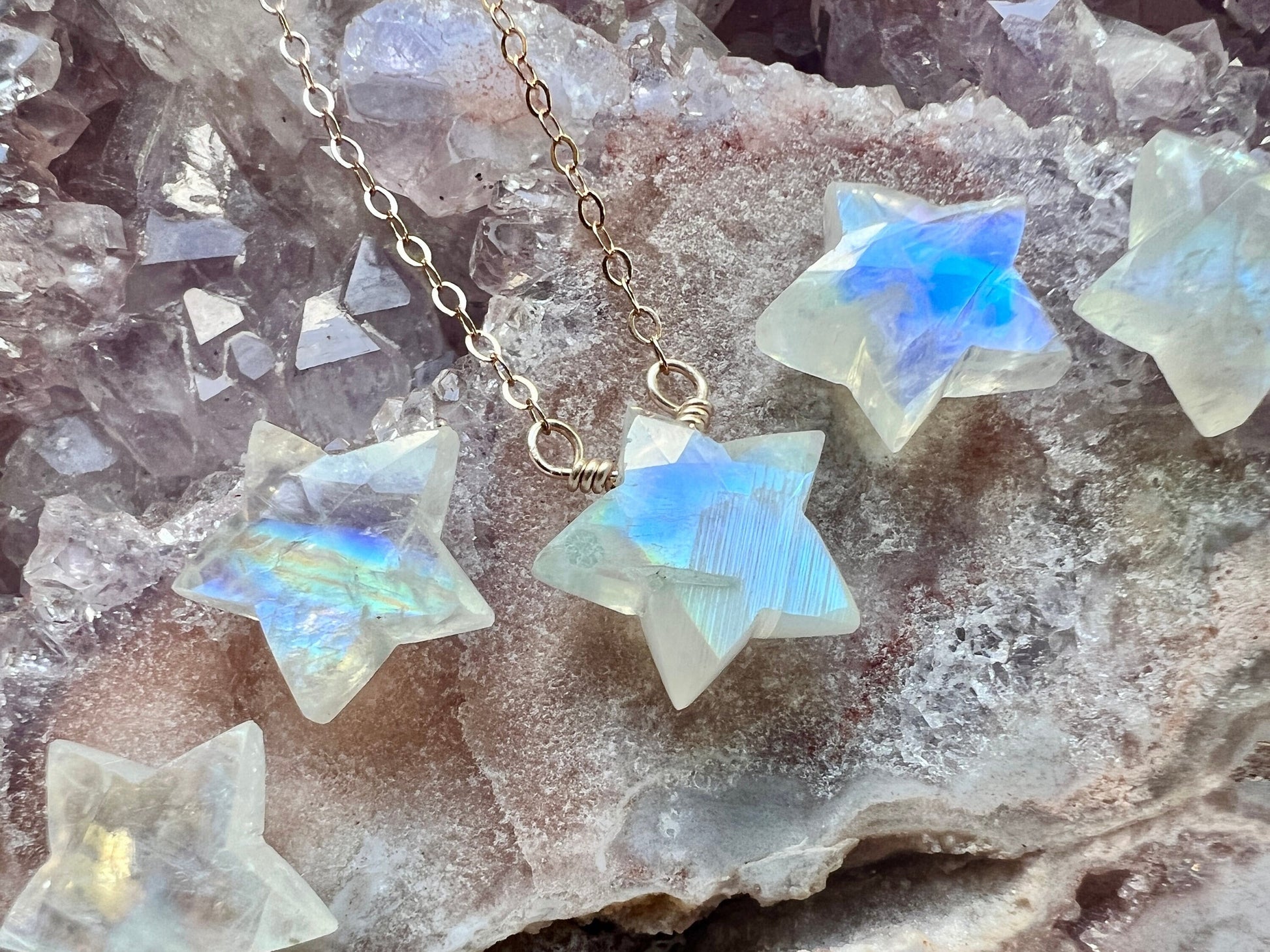 Gemini necklace Small moonstone necklace Star sign necklace June birthstone necklace Moonstone star necklace Gemini gifts June birthday gift