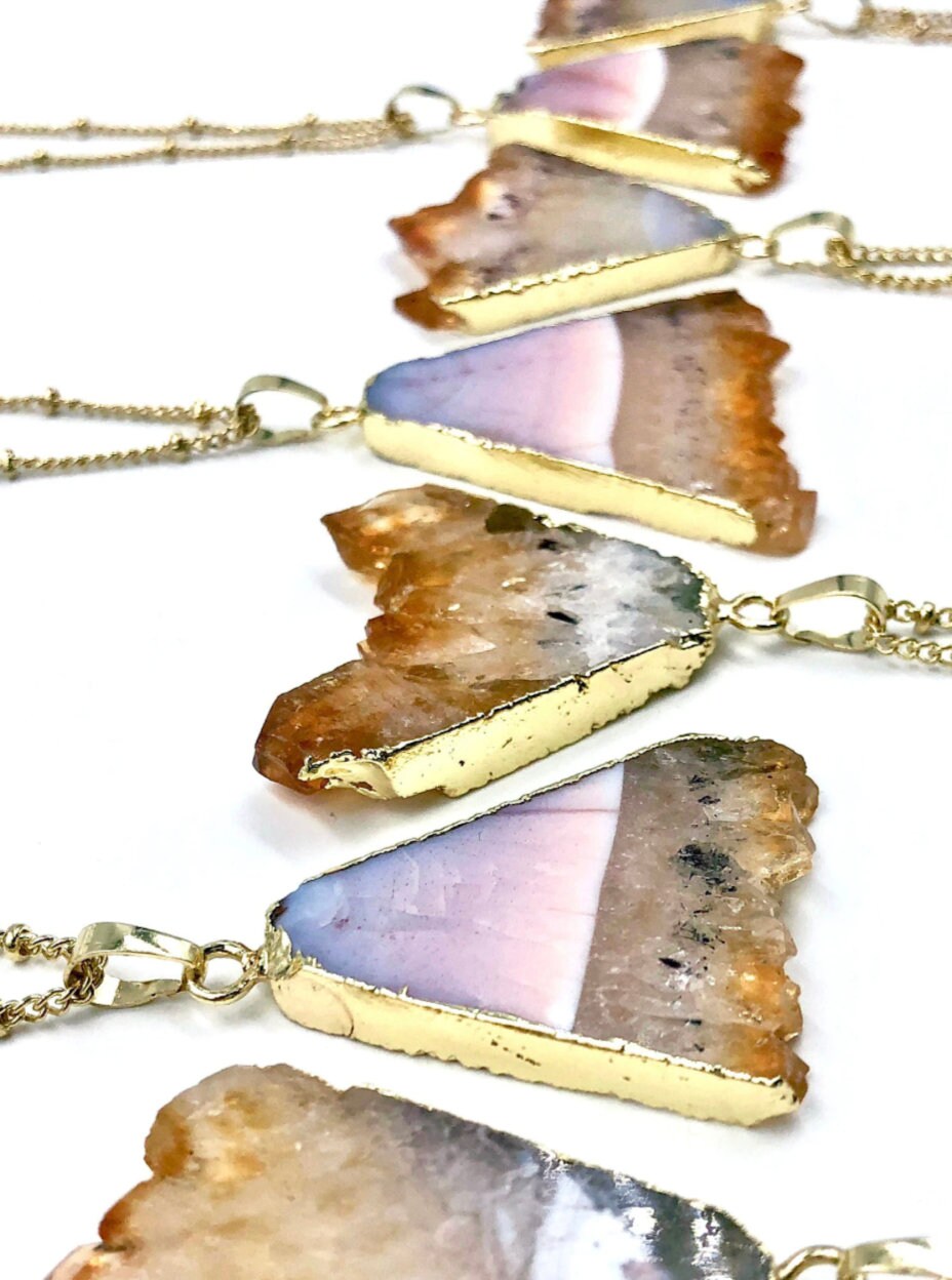 Raw Citrine necklace Natural citrine cluster Genuine citrine point Raw citrine jewelry Yellow citrine crystal necklace Geode slice necklace