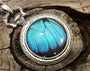Real blue morpho butterfly necklace Something blue for bride Trending now in jewelry Boho turquoise necklace Silver watch necklace