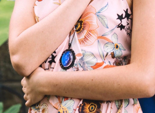 Real blue morpho butterfly wing necklace black and blue pendant gunmetal black chain aqua aura pendant Blue Sapphire Jewelry blue druzy