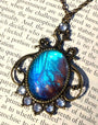 Real blue morpho butterfly necklace Vintage modernist jewelry space butterfly gift for girlfriend Fantasy themed jewelry Dark souls Cosplay