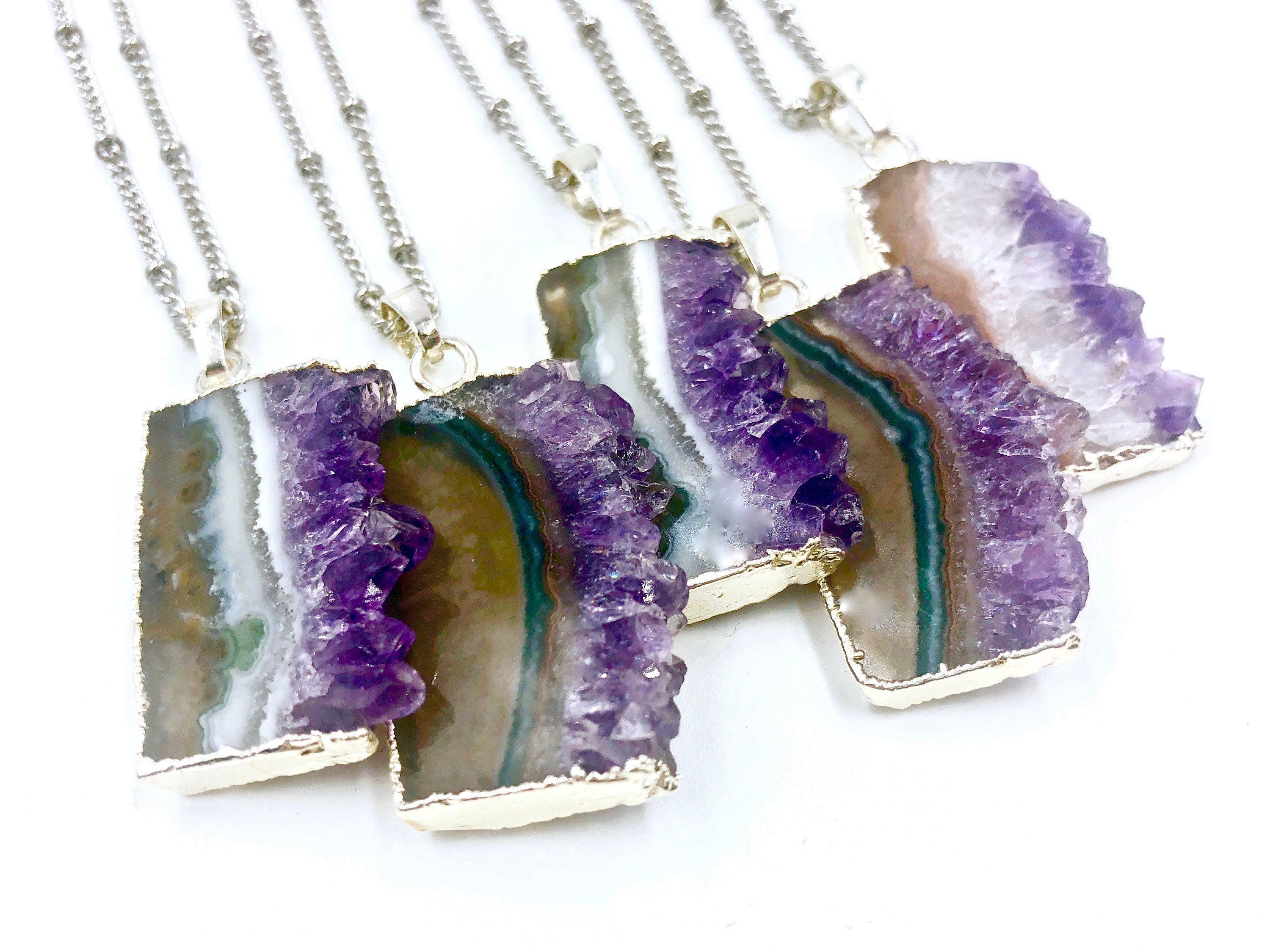 Raw amethyst necklace Amethyst geode necklace February birthstone jewelry gifts for her Geode slice necklace Amethyst slice pendant