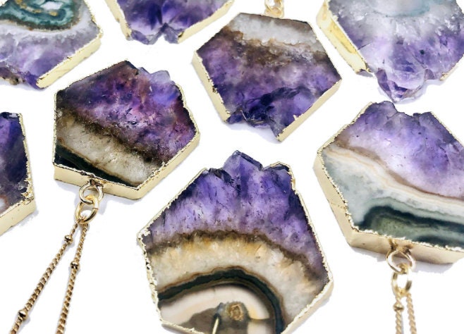Raw Amethyst necklace Purple druzy necklace Amethyst slice necklace Real amethyst healing crystal necklace gold Amethyst jewelry for women