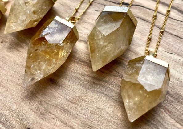 Raw Citrine point necklace Yellow citrine jewelry Natural citrine necklace for women Healing citrine necklace gold Orange citrine pendulum