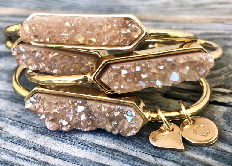 Druzy bracelet Gold bracelets for women Raw gemstone jewelry Best selling items Stone bracelet Gemstone bracelet Raw druzy jewelry Champagne