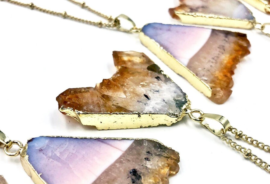 Raw Citrine necklace Natural citrine cluster Genuine citrine point Raw citrine jewelry Yellow citrine crystal necklace Geode slice necklace
