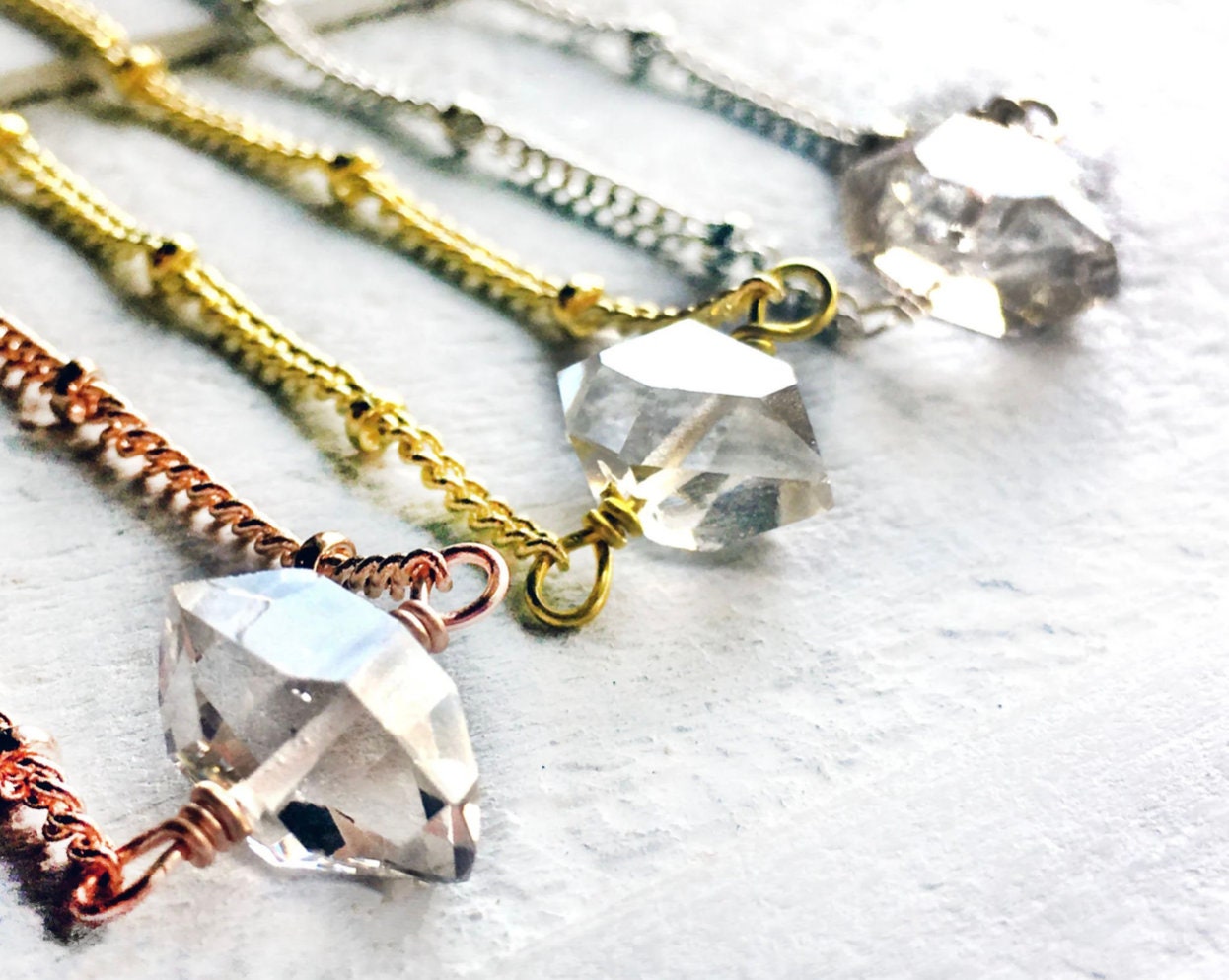 Herkimer diamond necklace Handcrafted crystal necklaces Dainty birthstone necklace Aries necklace Quartz point necklace April birthstone