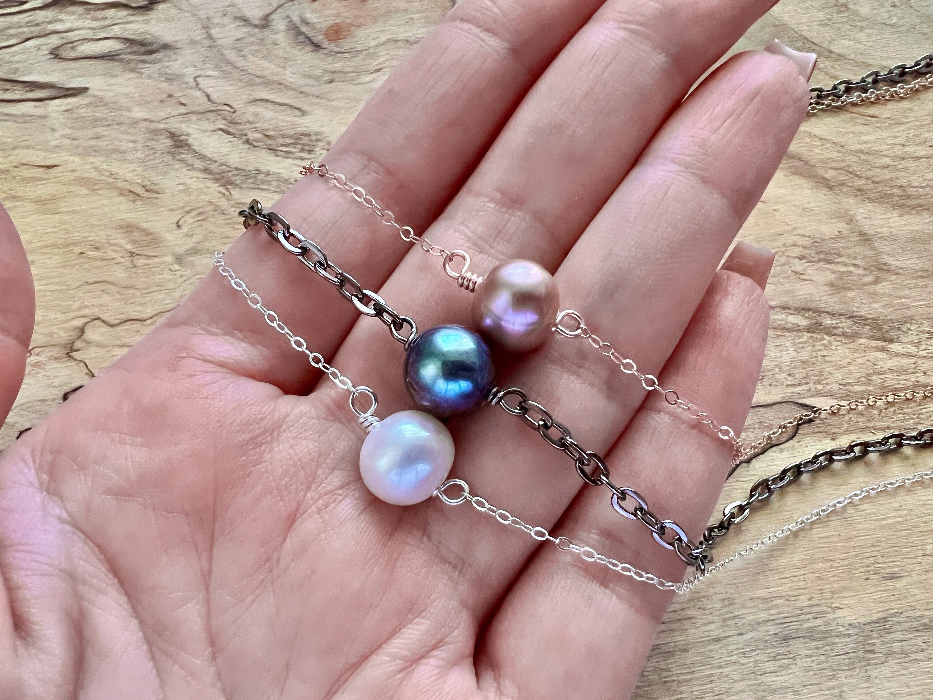 Freshwater pearl necklace Pink pearl necklace Black pearl necklace for men women Pearl choker necklace Single pearl necklace on a chain