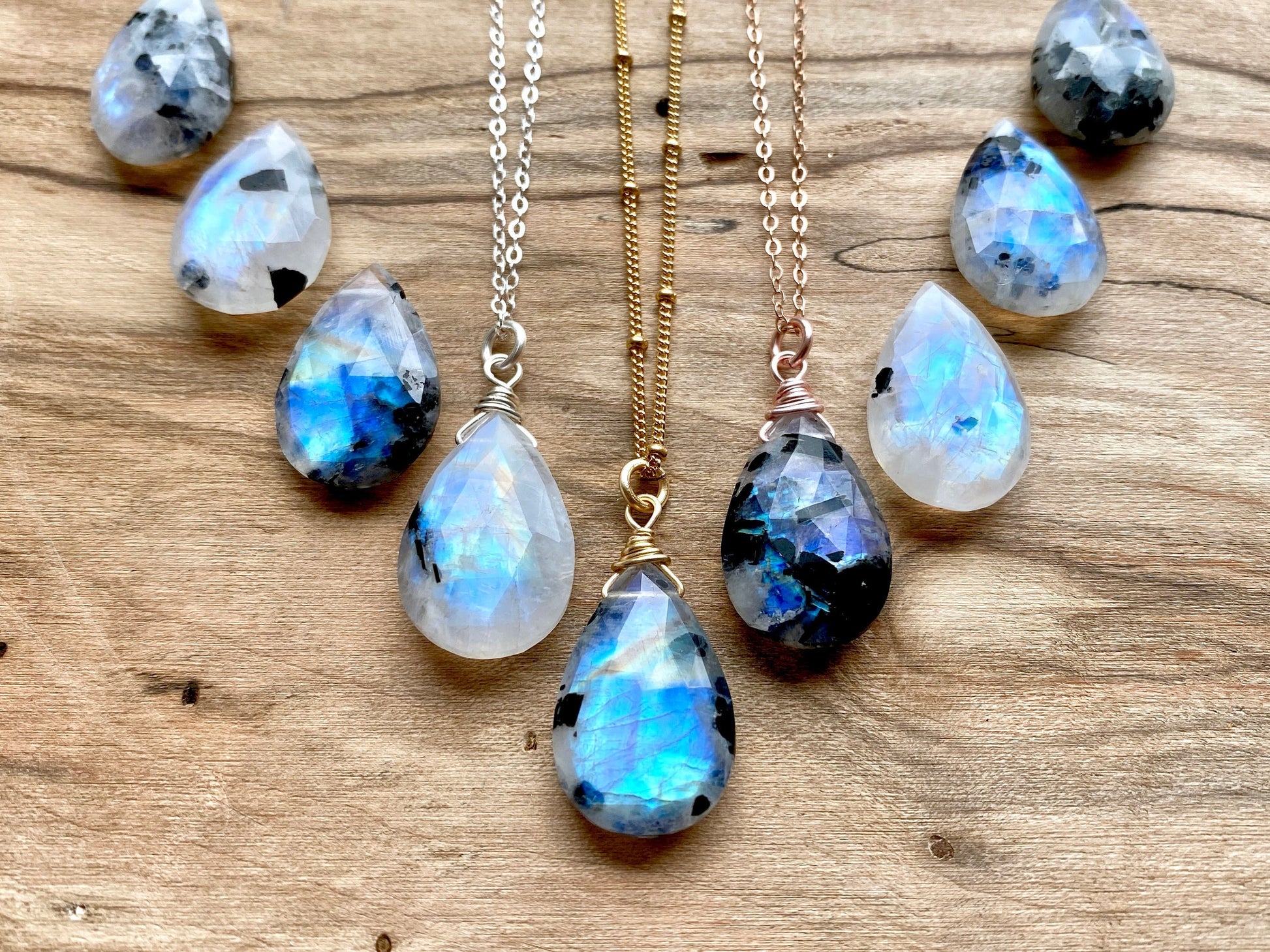 Raw moonstone necklace Handcrafted crystal necklaces Boho layered necklaces Gemstone jewelry Unique anniversary gift for her Black moonstone