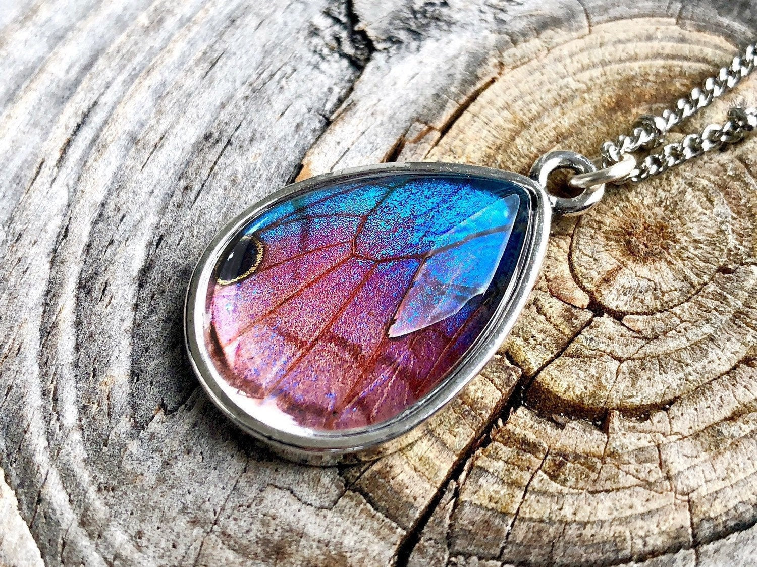 Real butterfly wing necklace Thinking of you gift for women Pink butterfly necklace Cheer up gift for her flowers Insect Terrarium