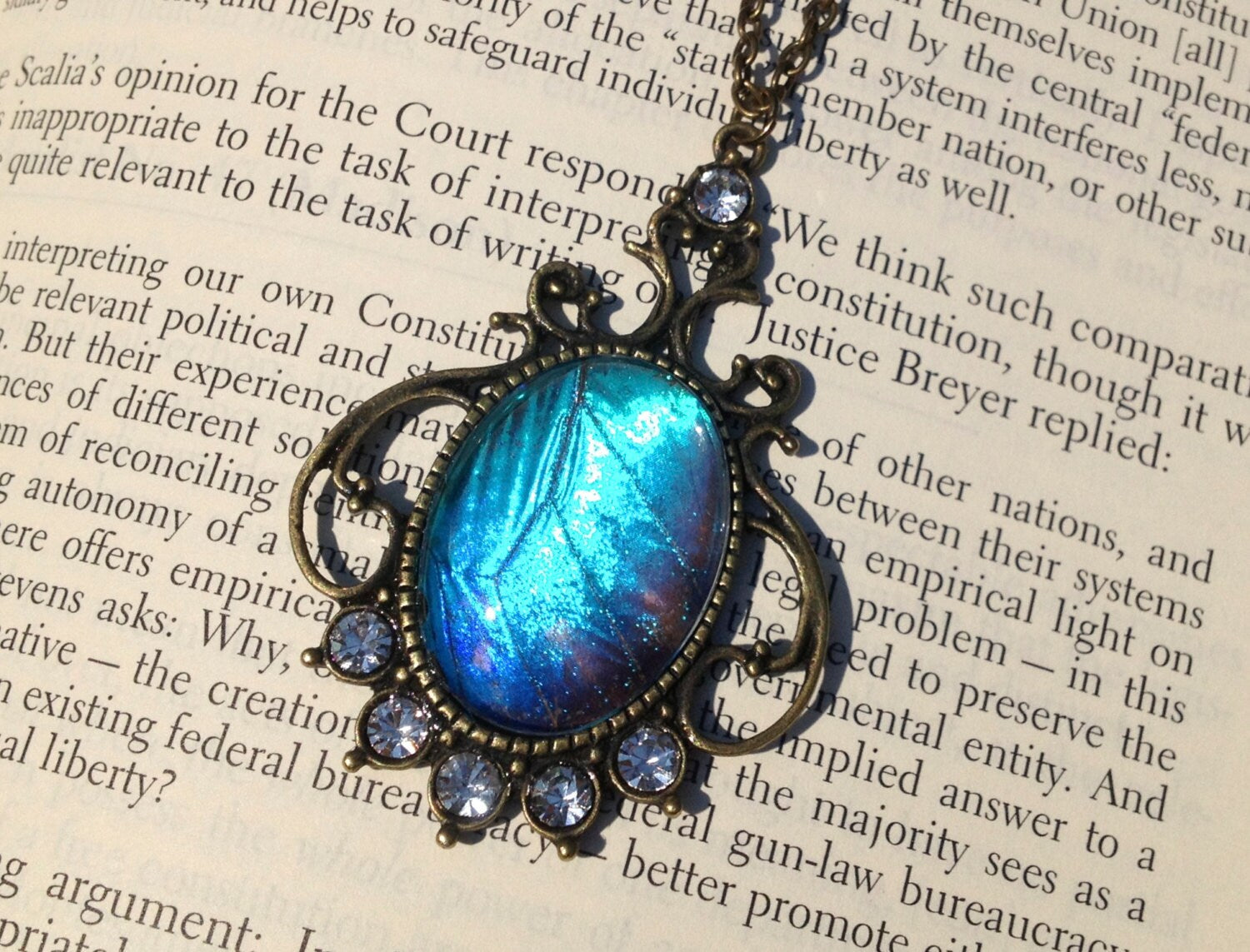 Real blue morpho butterfly necklace Vintage modernist jewelry space butterfly gift for girlfriend Fantasy themed jewelry Dark souls Cosplay