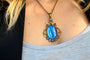 Blue Butterfly Wing Necklace Real Morpho Royal Blue Statement Necklace Khaleesi Cobalt Blue quartz crystal Vampire Diaries blue and gold