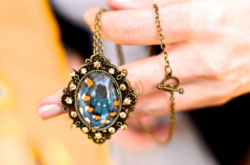 Real Butterfly Wing pendant necklace Handmade jewelry gift for women North Carolina jewelry necklace Insect Taxidermy jewelry