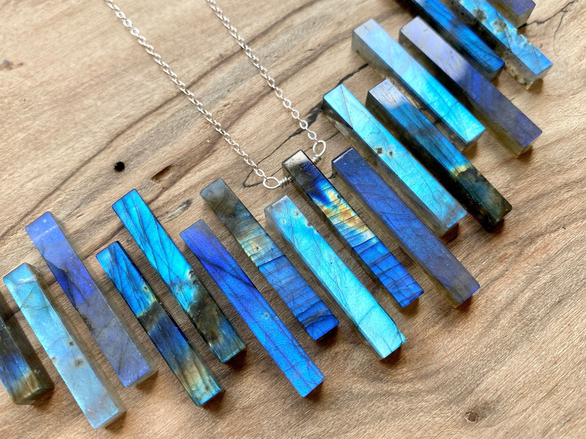 Raw labradorite necklace Couples necklace Rainbow labradorite jewelry couples jewelry Rainbow labradorite pendant Blue moonstone necklace
