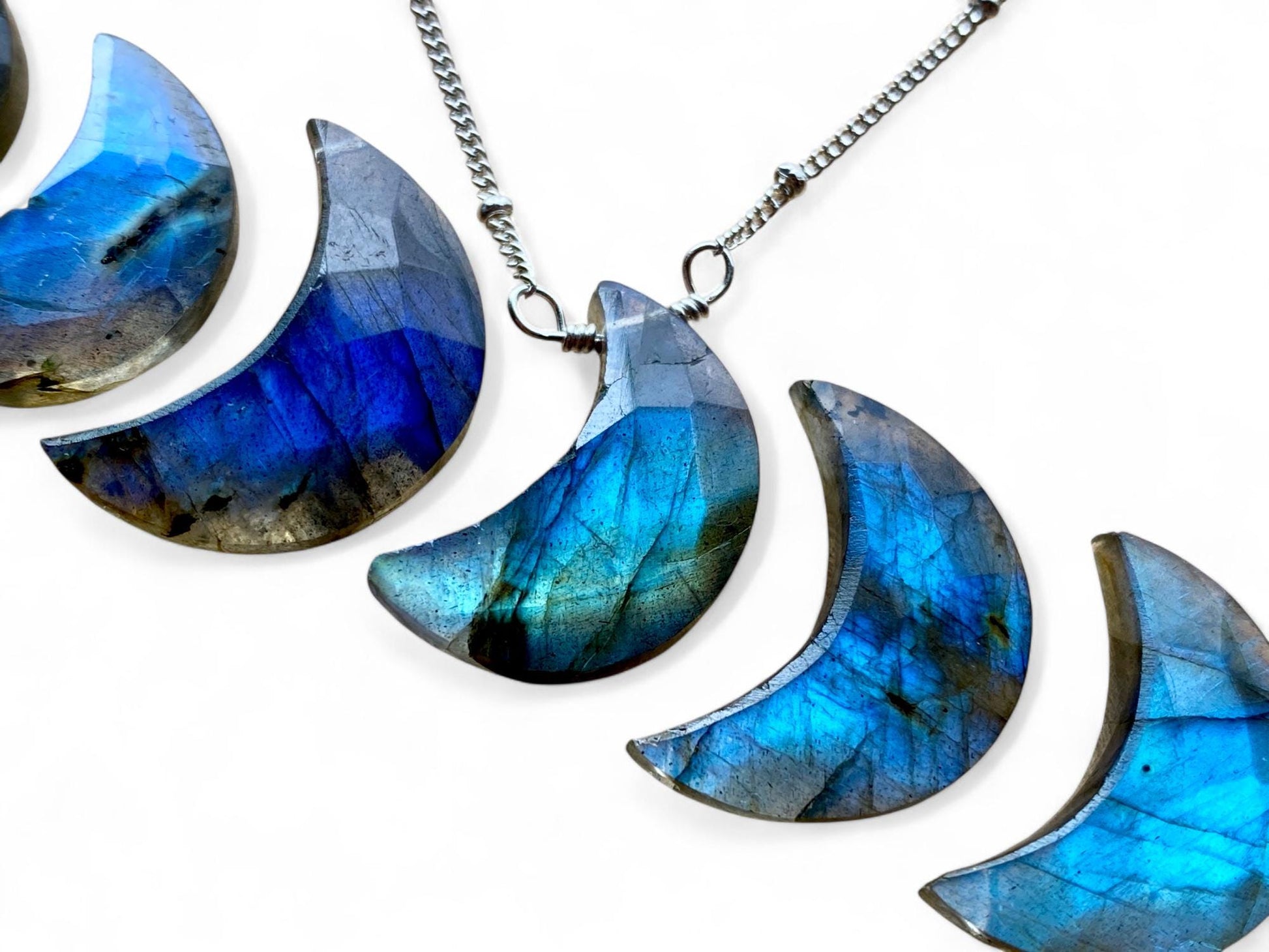 Raw labradorite moon necklace Crystal moon necklace for women Blue labradorite necklace Raw gemstone moon necklace Real labradorite pendant