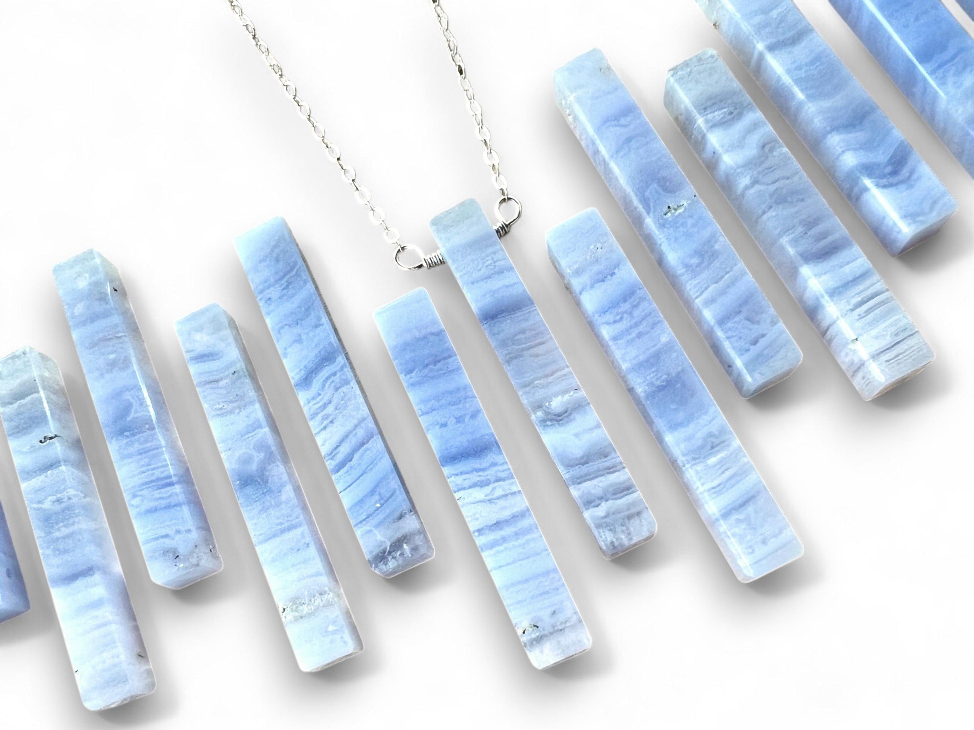Blue lace agate necklace for men and women Blue agate necklace men Blue chalcedony necklace Healing crystal necklace men Couples necklaces
