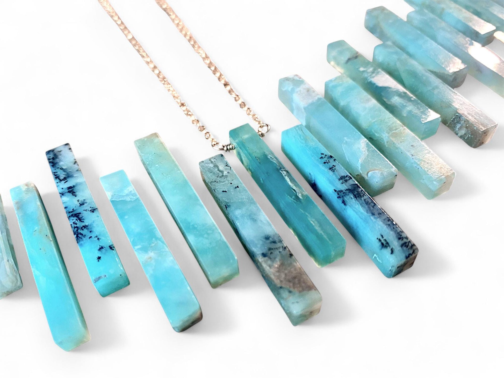 Peruvian Opal necklace for women men Green blue Peruvian Opal jewelry Raw opal necklace for her Peruvian opal pendant Opal bar necklace