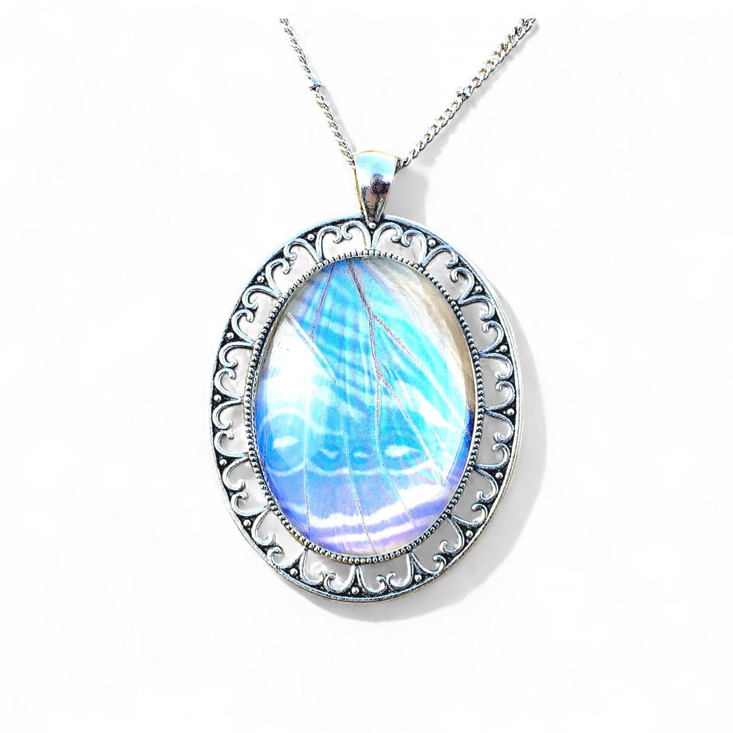 Real butterfly wing necklace Summer jewelry Pearl Morpho butterfly necklace Art deco jewelry Summer necklace Large pendant necklace