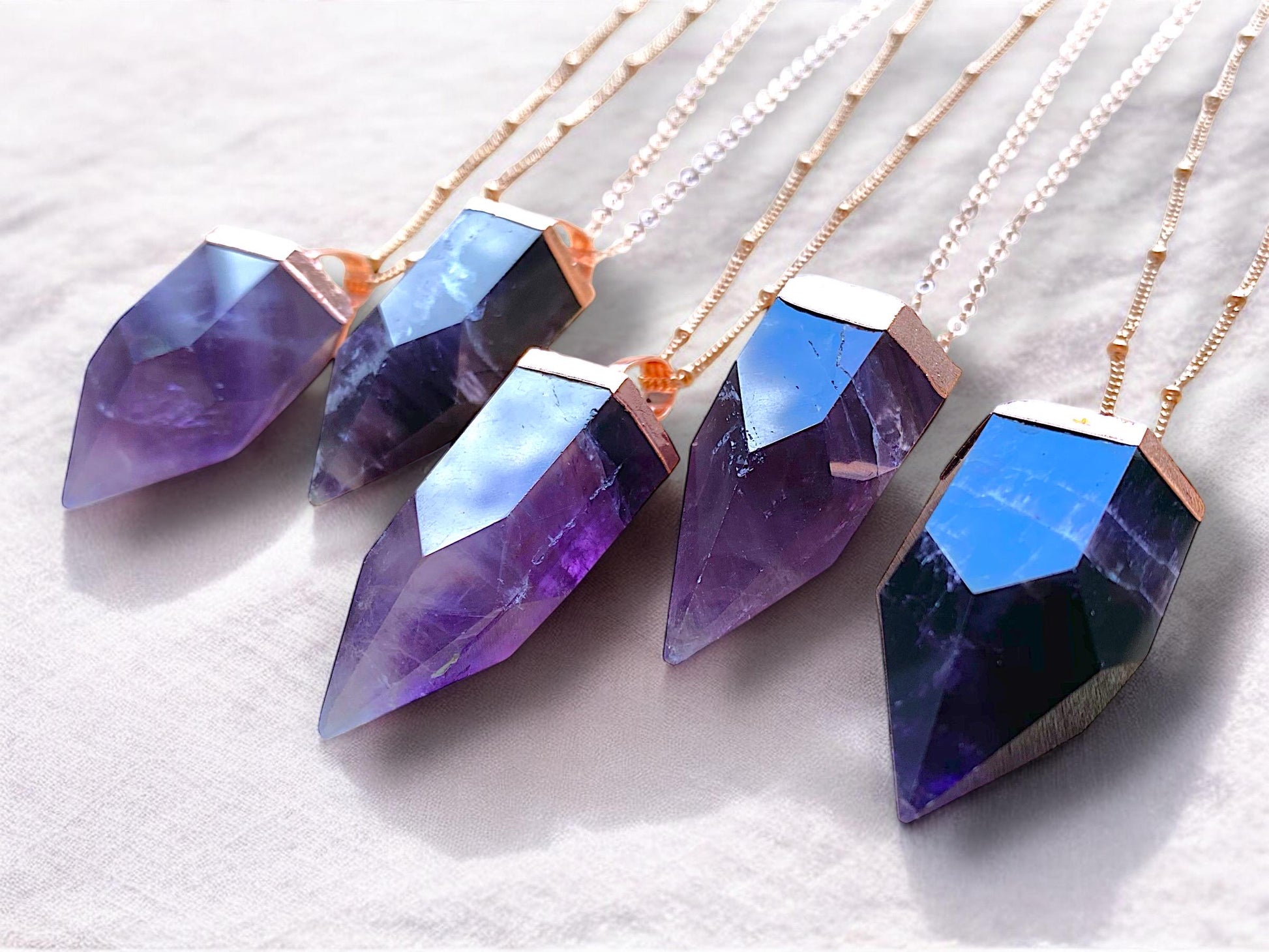 Raw Amethyst necklace for women Large amethyst point necklace Dark purple amethyst jewelry Rose gold February birthstone jewelry for wife