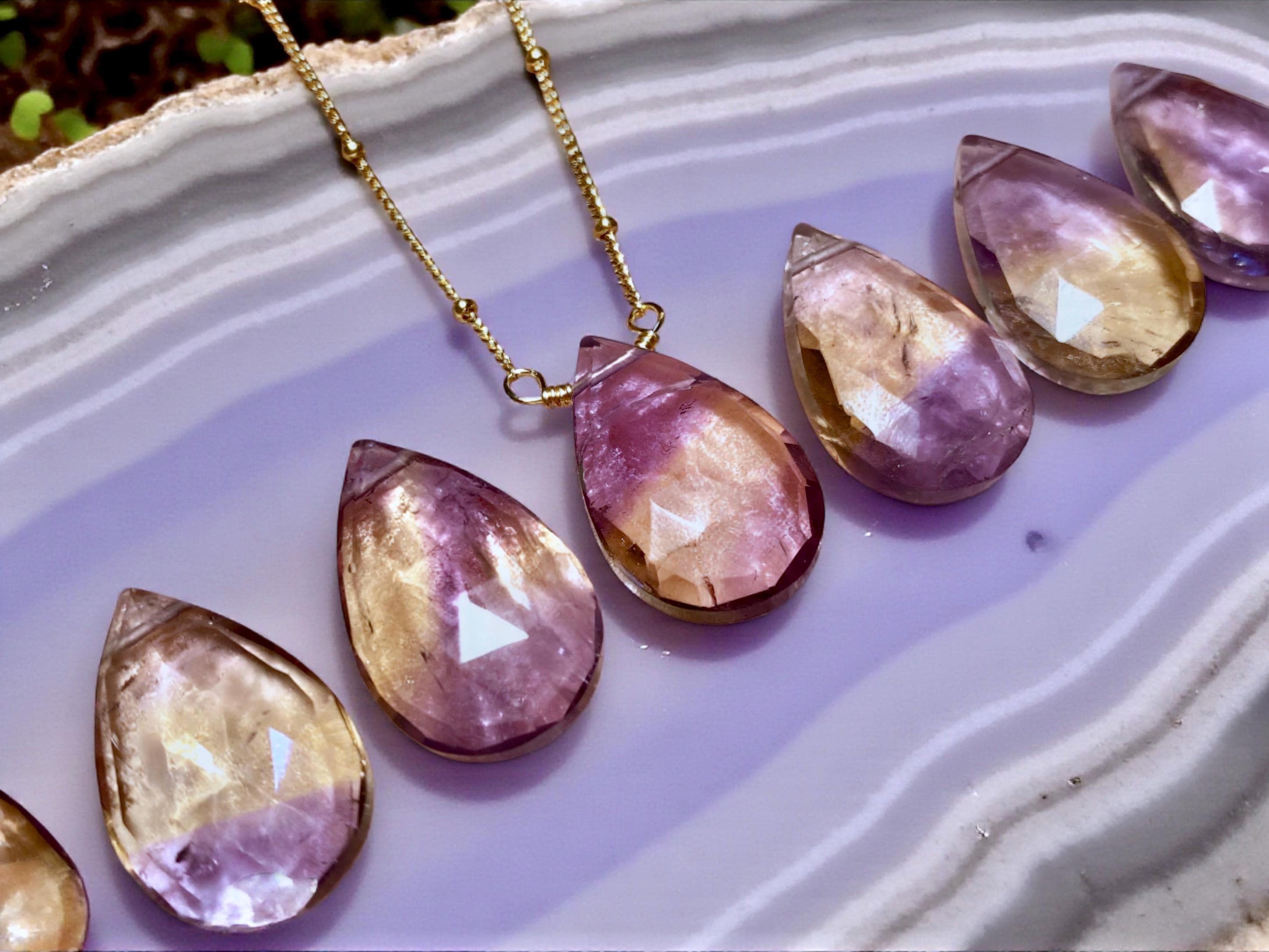Raw ametrine necklace Genuine ametrine crystal necklace Natural ametrine jewelry for women ametrine pendant Amethyst and citrine necklace