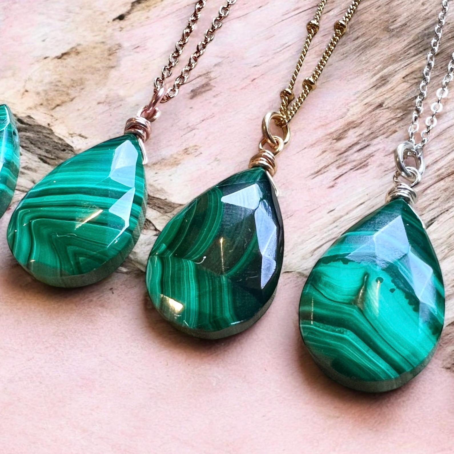 Green malachite necklace gold Raw Malachite pendant necklace sterling silver Real malachite jewelry men women Genuine malachite slab natural