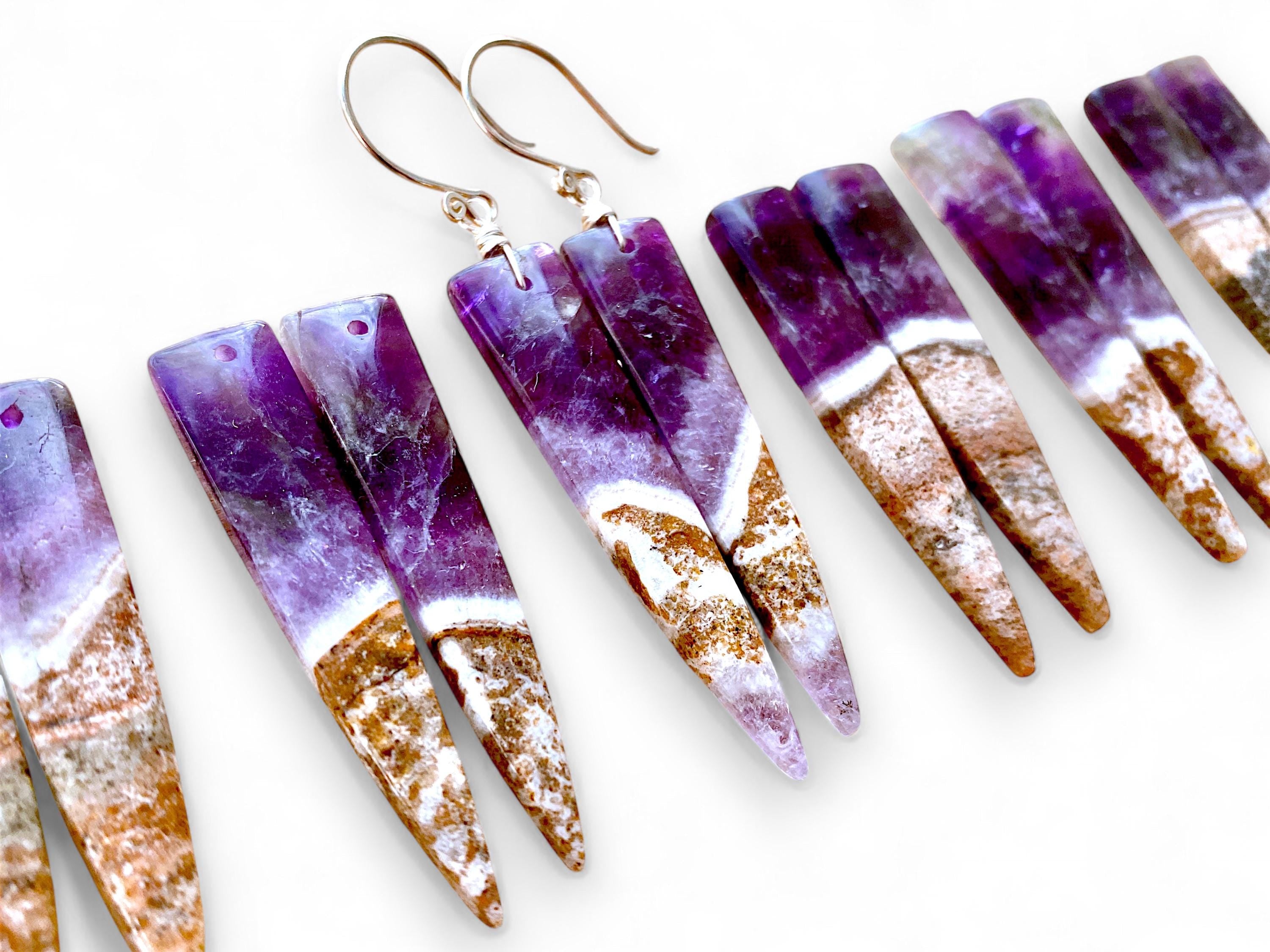 Dream amethyst earrings gift for her Chevron amethyst point earrings Banded amethyst crystal earrings Dogtooth amethyst jewelry February