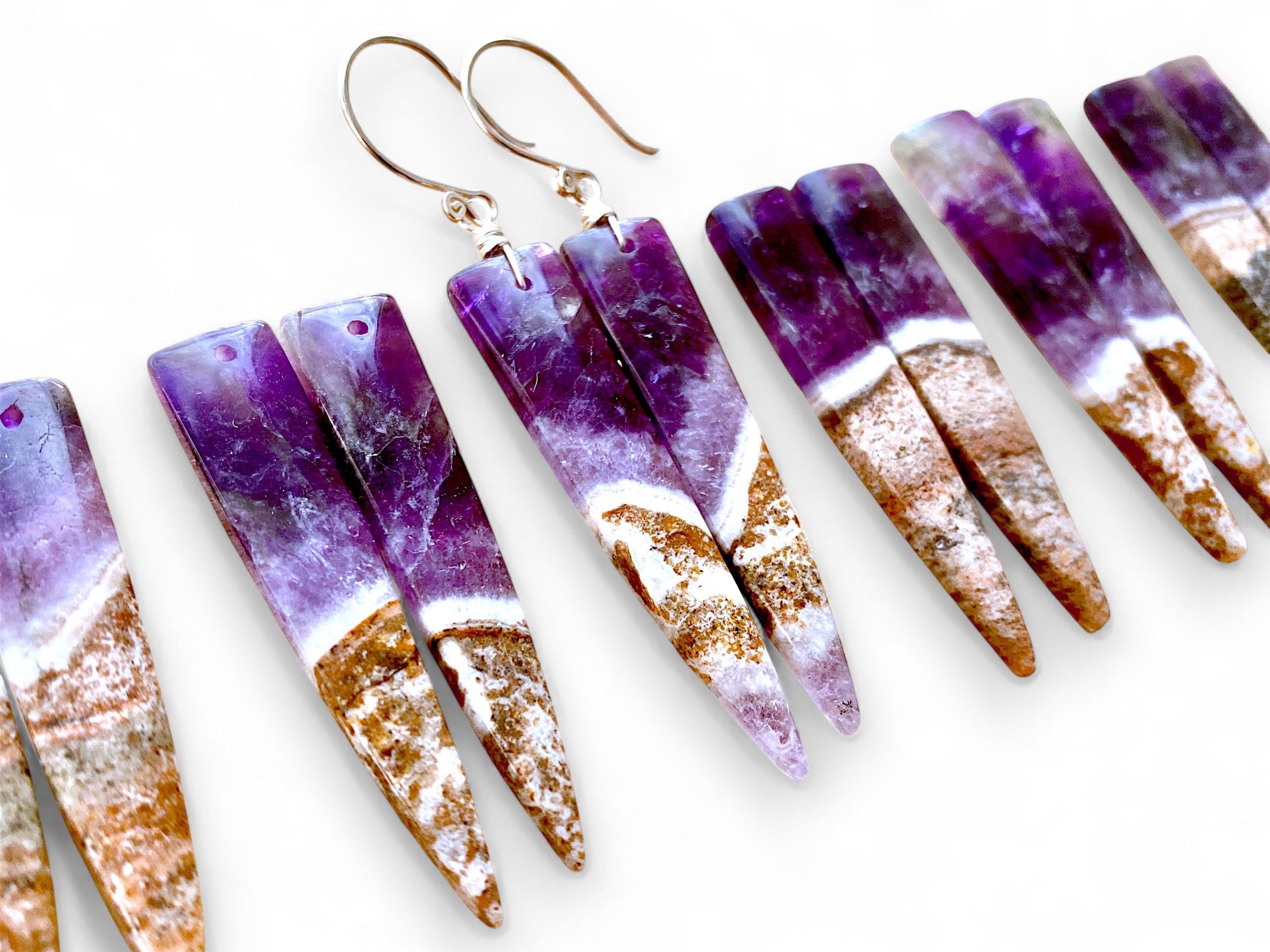 Dream amethyst earrings gift for her Chevron amethyst point earrings Banded amethyst crystal earrings Dogtooth amethyst jewelry February