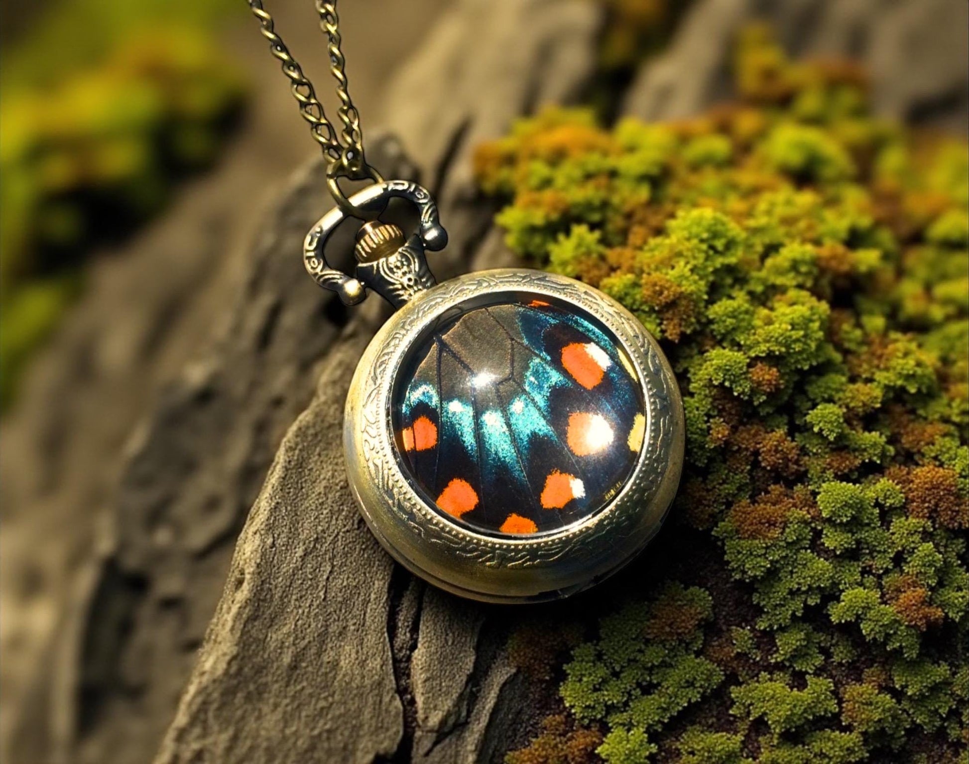 Real butterfly watch necklace Working watch necklace Mechanical Pocket watch locket necklace Working clock necklace Westworld costume