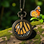 Real monarch butterfly wing necklace Ethically sourced taxidermy jewelry Steampunk pocket watch style necklace Pressed flower necklace