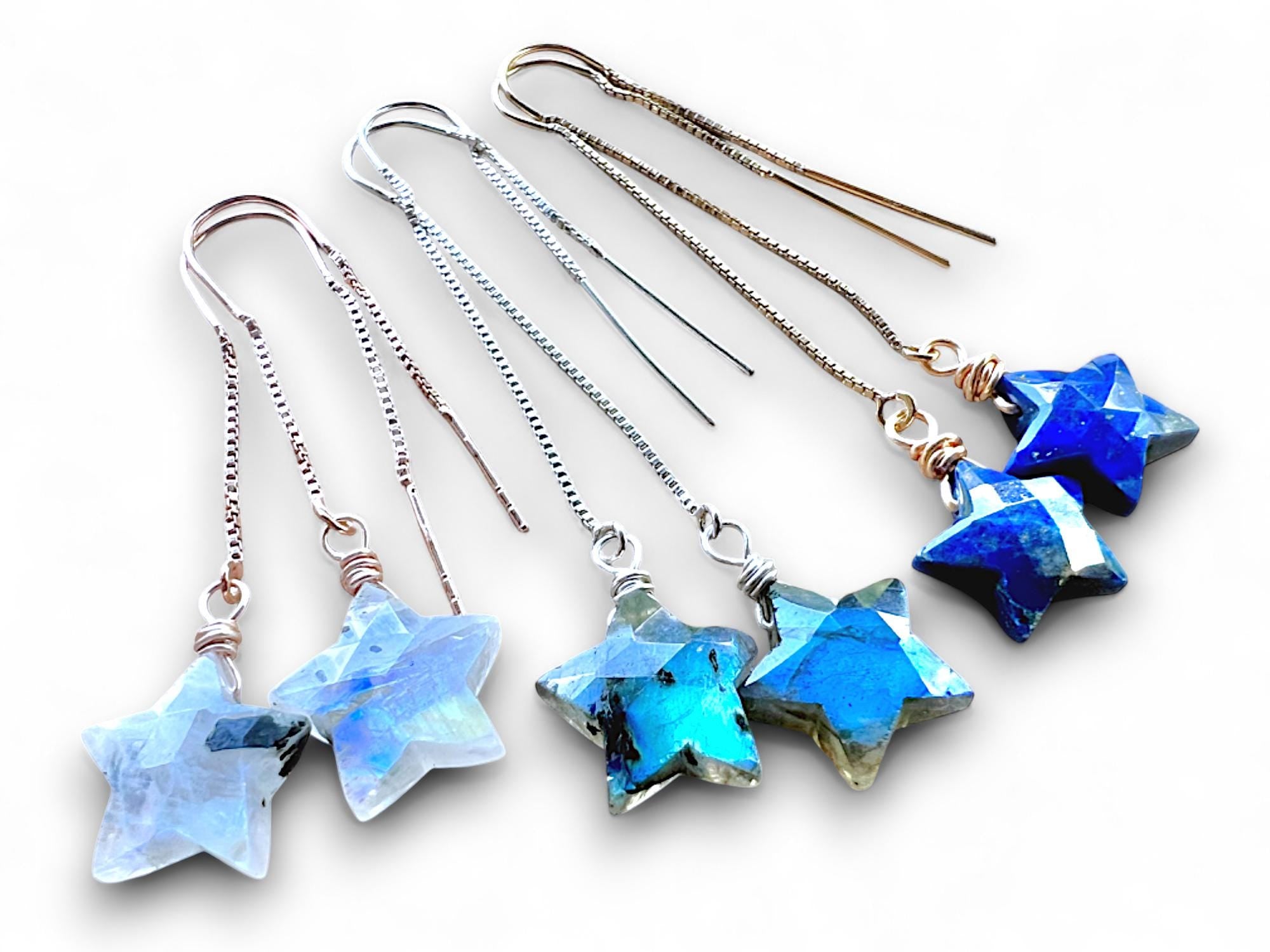 Crystal star earrings Labradorite star earrings Little crystal gemstone earrings Moonstone star earrings Lapis lazuli earrings star shaped