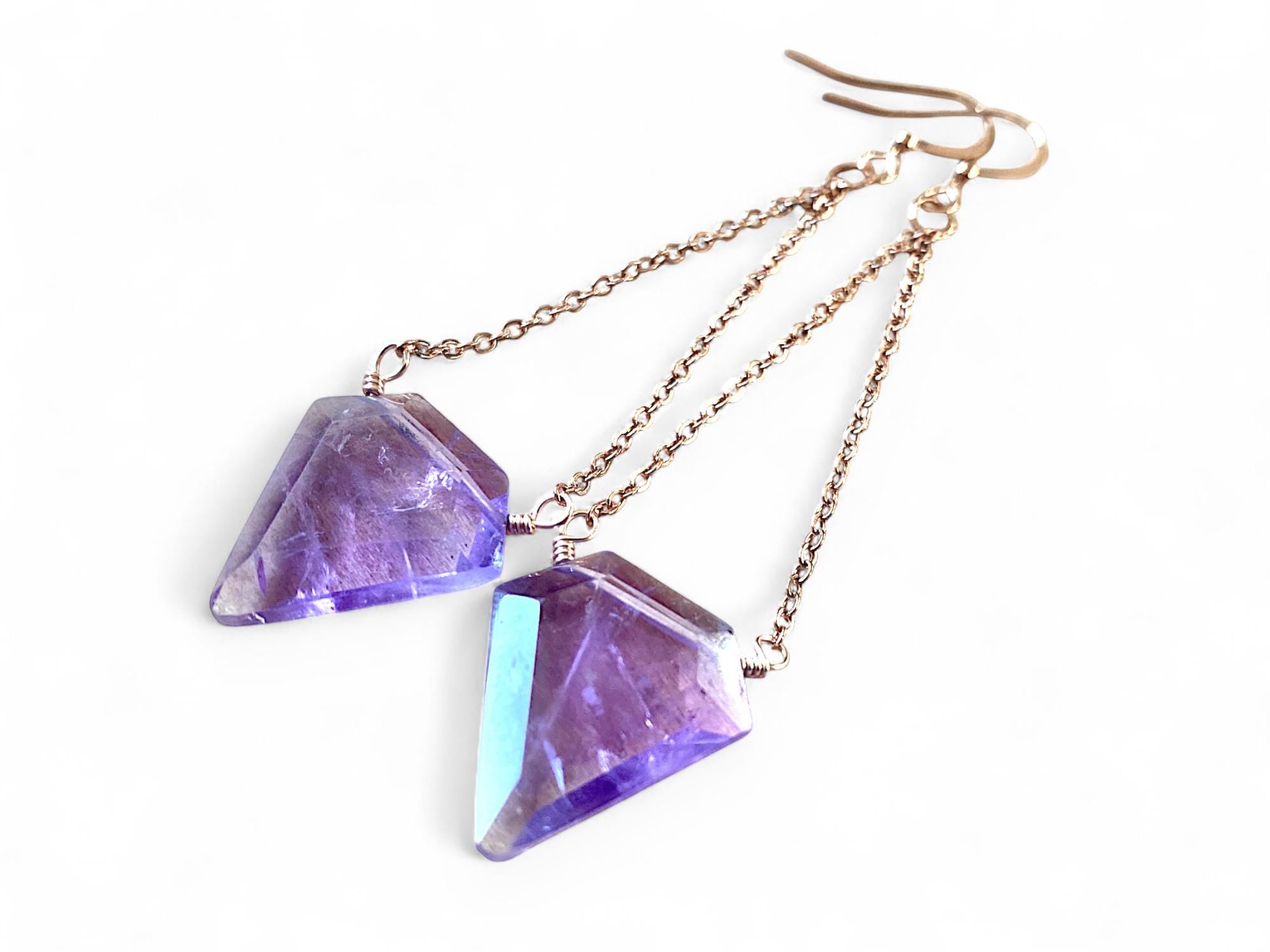 Amethyst earrings rose gold Amethyst crystal earrings Amethyst dangle earrings Gemstone earrings Raw amethyst earrings Real amethyst jewelry