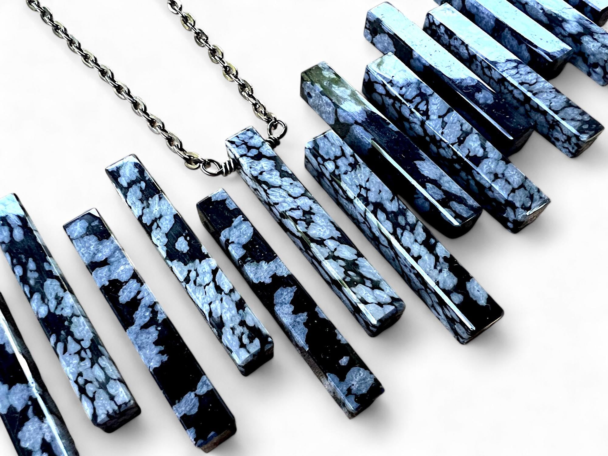 Snowflake Obsidian Necklace for men women Black stone necklace Black Obsidian necklace Volcanic crystal necklace Couples necklaces