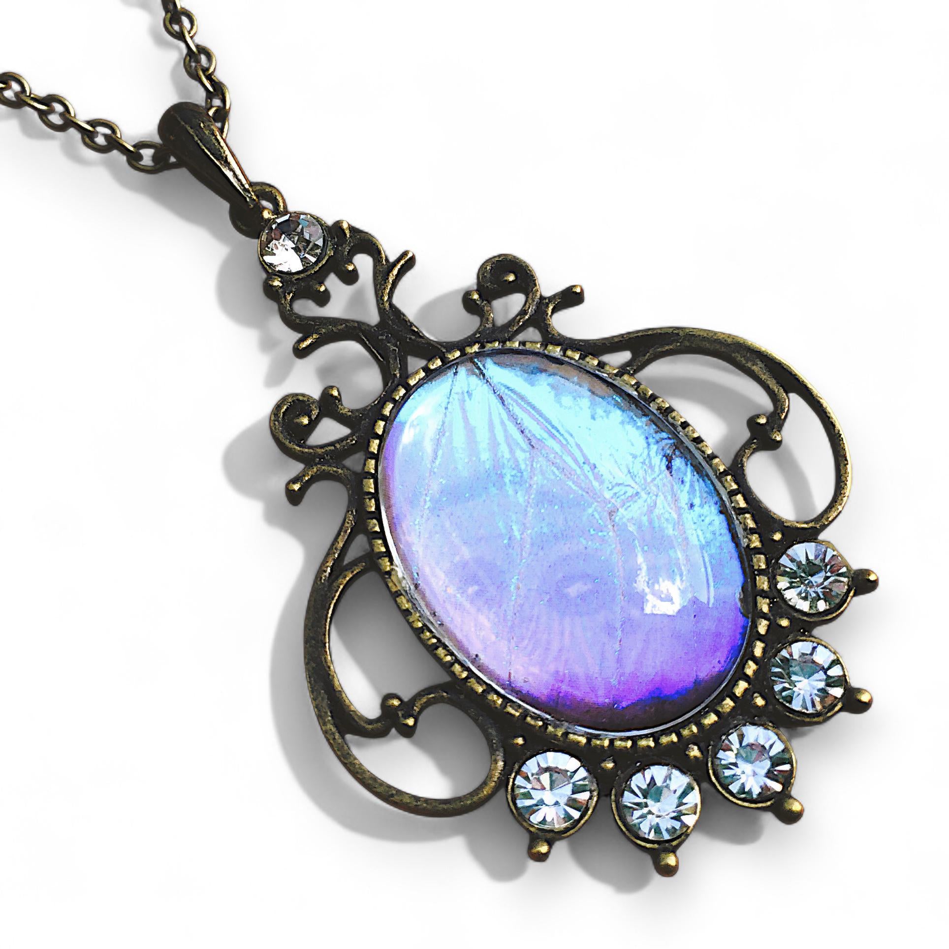 REAL Butterfly Wing Necklace Unique Gifts for sisters Boho wedding jewelry Opalite crystal necklace Vampire Diaries