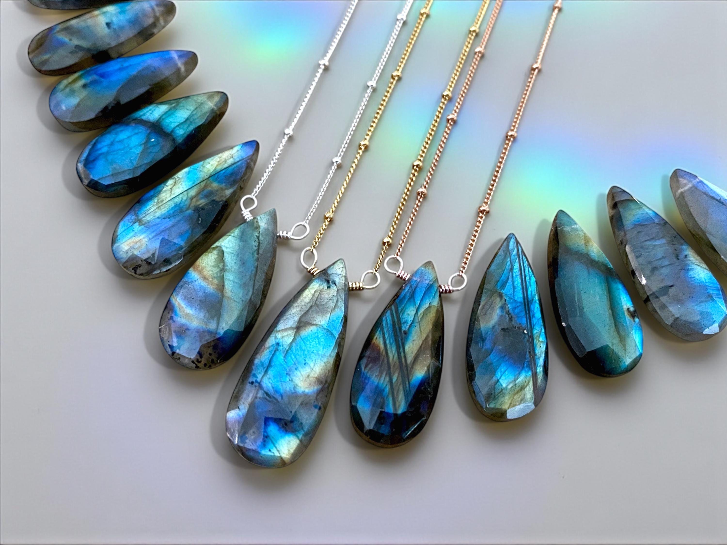 Rainbow labradorite necklace Raw crystal necklaces for anxiety protection Crystal necklace wire wrapped labradorite jewelry for men women