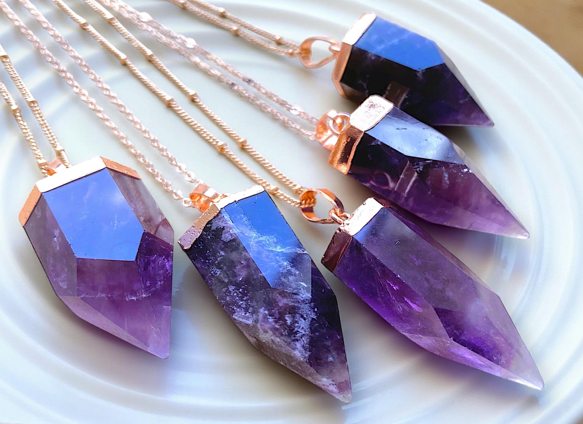 Raw Amethyst necklace for women Large amethyst point necklace Dark purple amethyst jewelry Rose gold February birthstone jewelry for wife