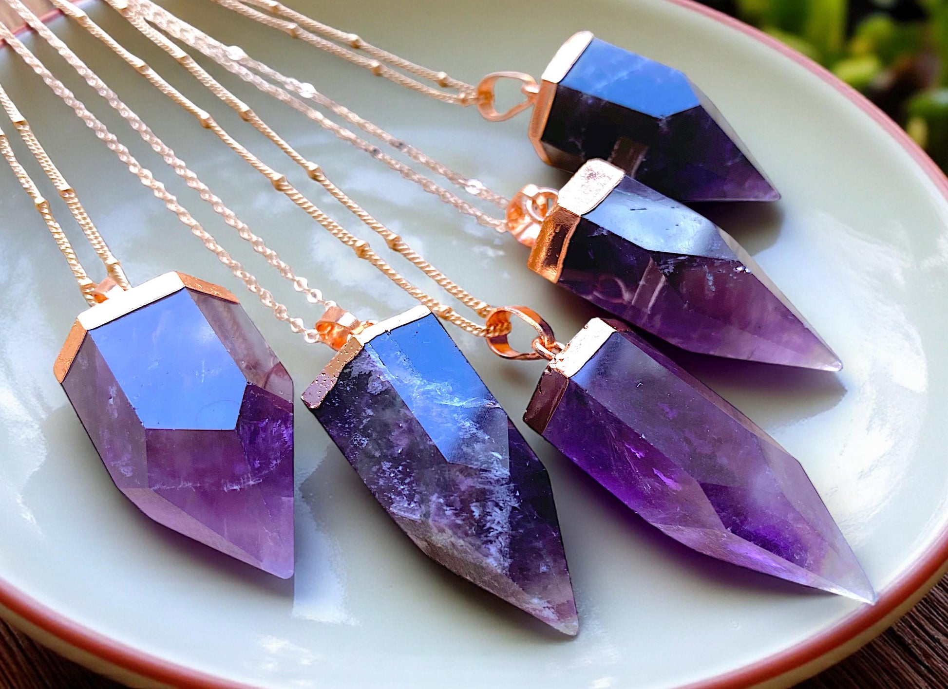 Raw Amethyst necklace for women Large amethyst point necklace Dark purple amethyst jewelry Rose gold February birthstone jewelry for wife