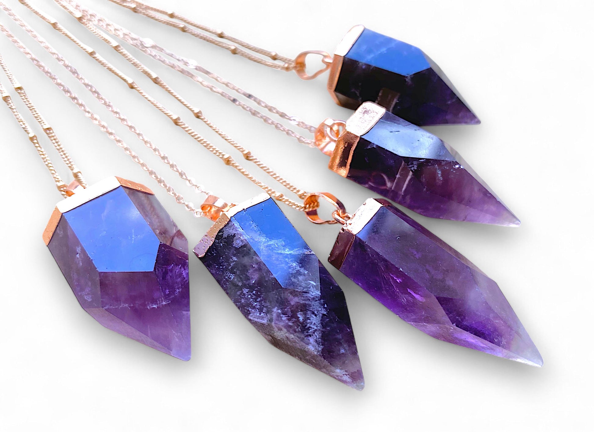 Raw Amethyst necklace for women Large amethyst point necklace Dark purple amethyst jewelry Rose gold February birthstone jewelry for wife