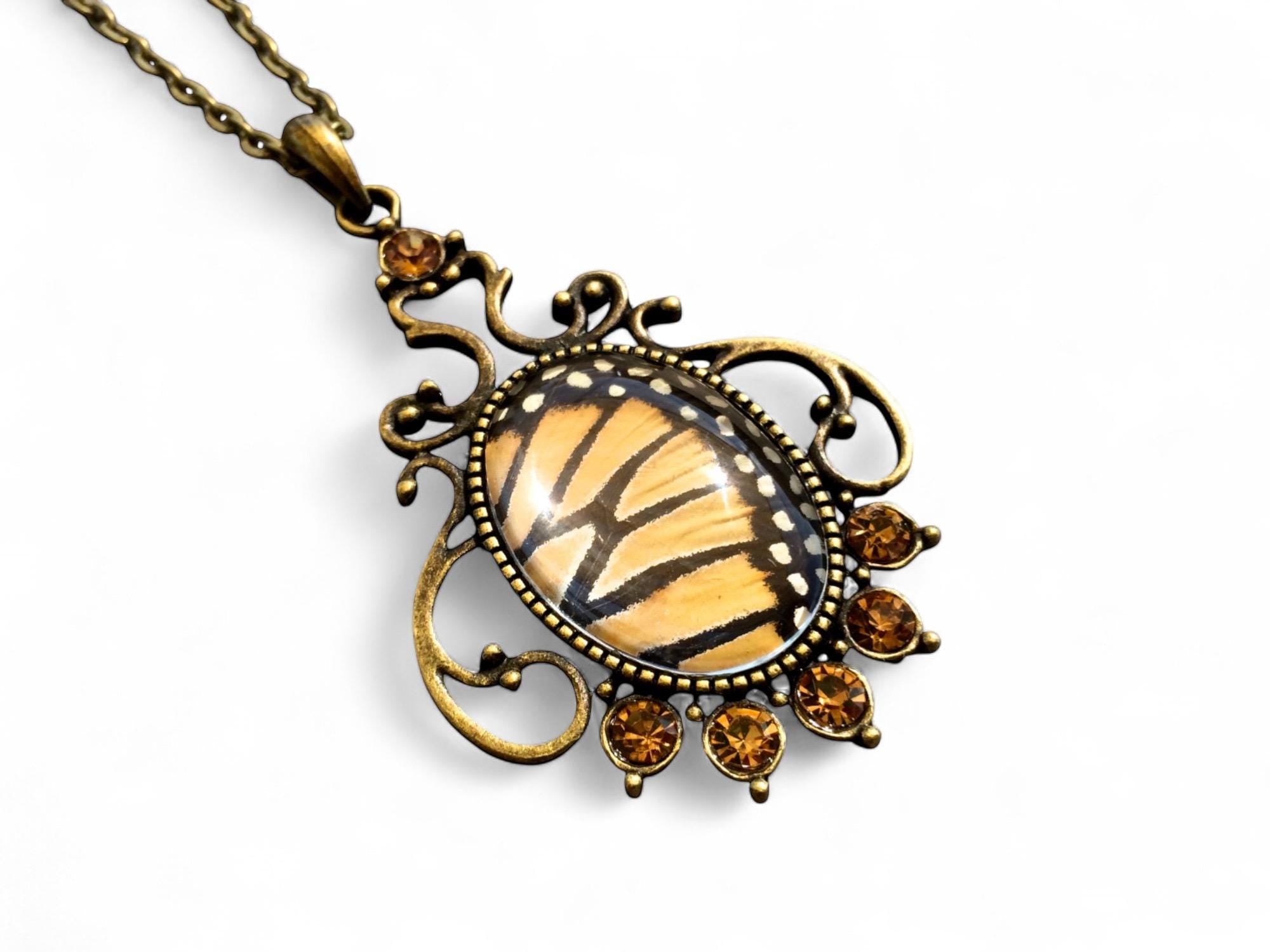 Real monarch butterfly wing necklace butterfly necklace Framed monarch butterfly necklace Monarch butterfly taxidermy jewelry