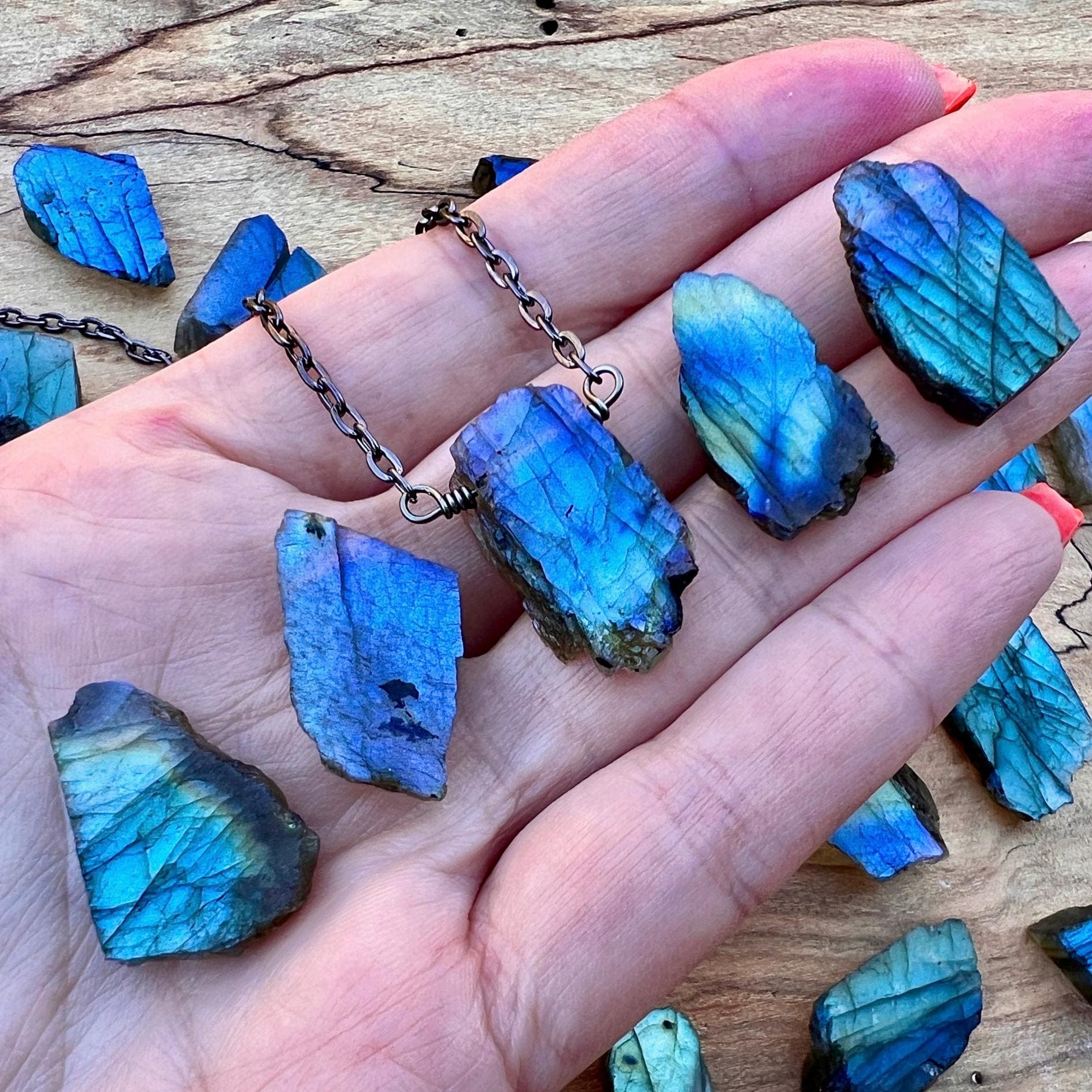 Natural labradorite necklace for men women Raw crystal slice necklace Blue moonstone necklace rough unpolished gemstone jewelry